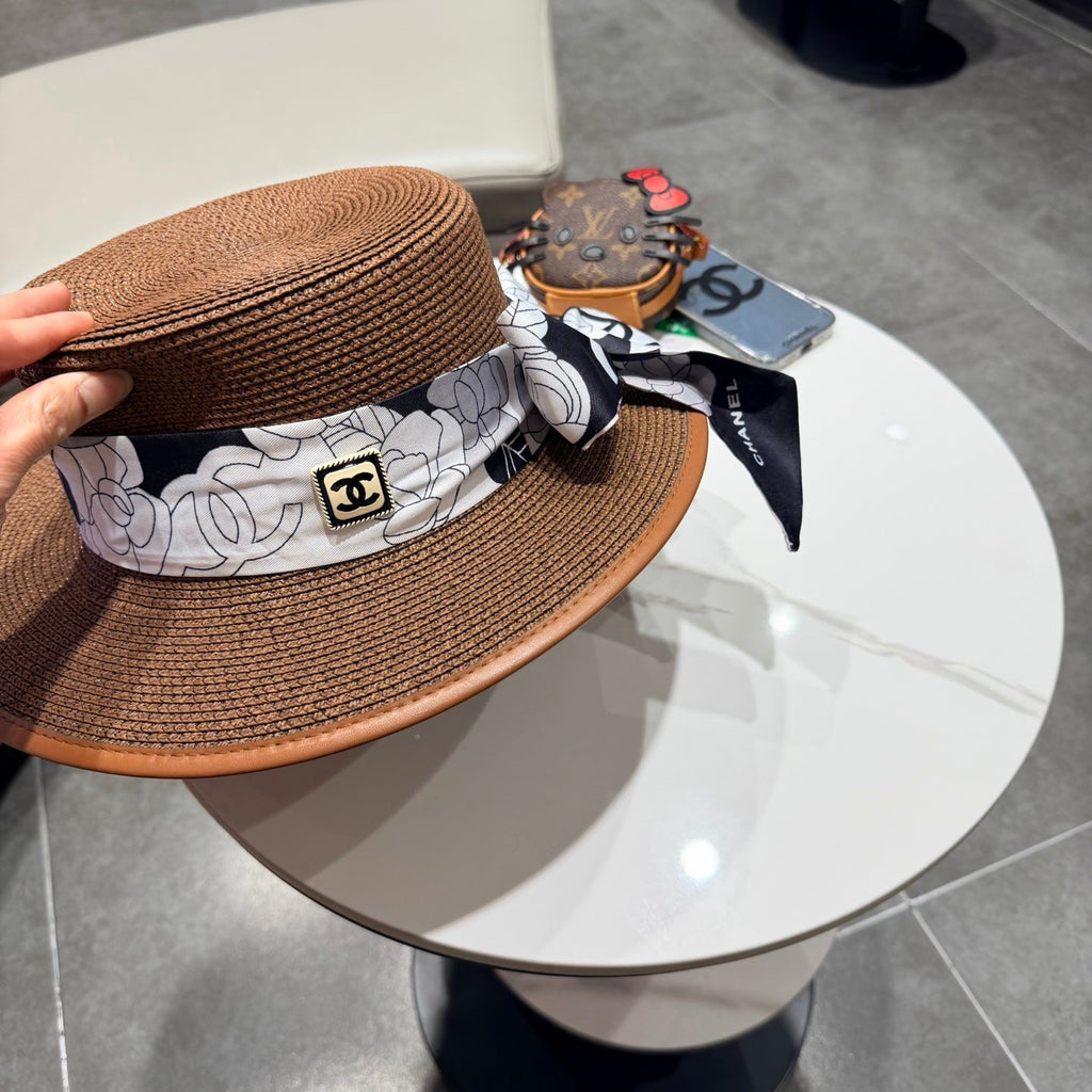 Chanel Flat-top Brown Straw Hat 201528