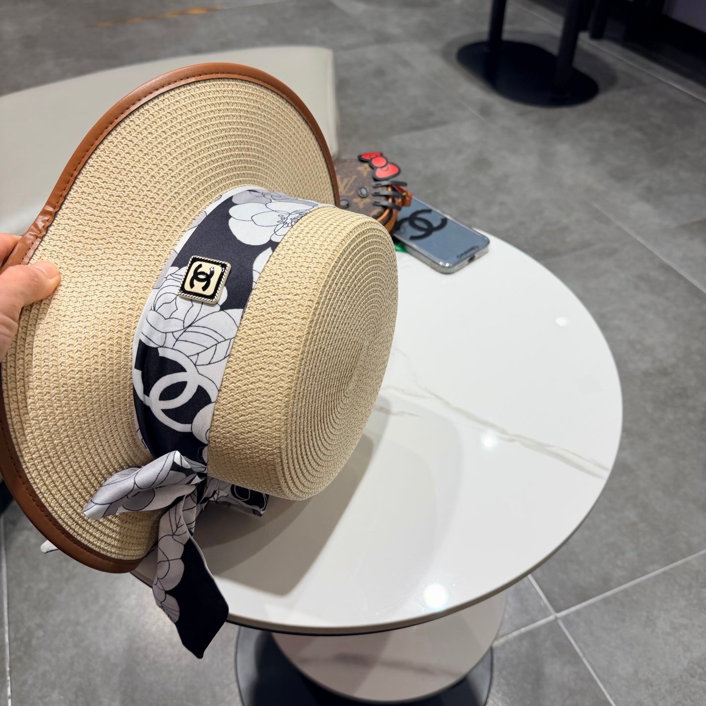 Chanel Flat-top Beige Straw Hat 201527
