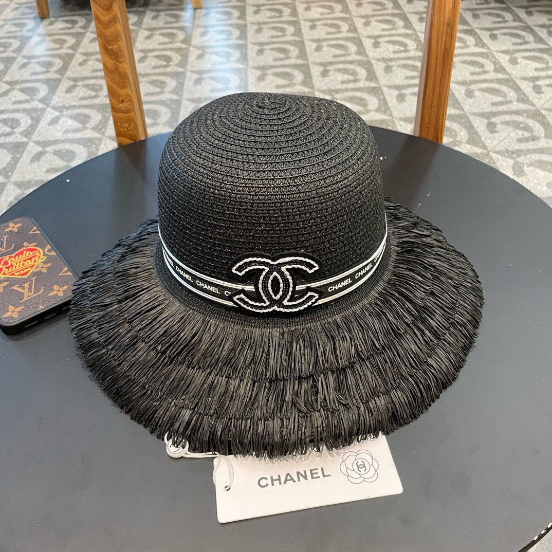 Chanel Bucket Hat Black in Straw 205630