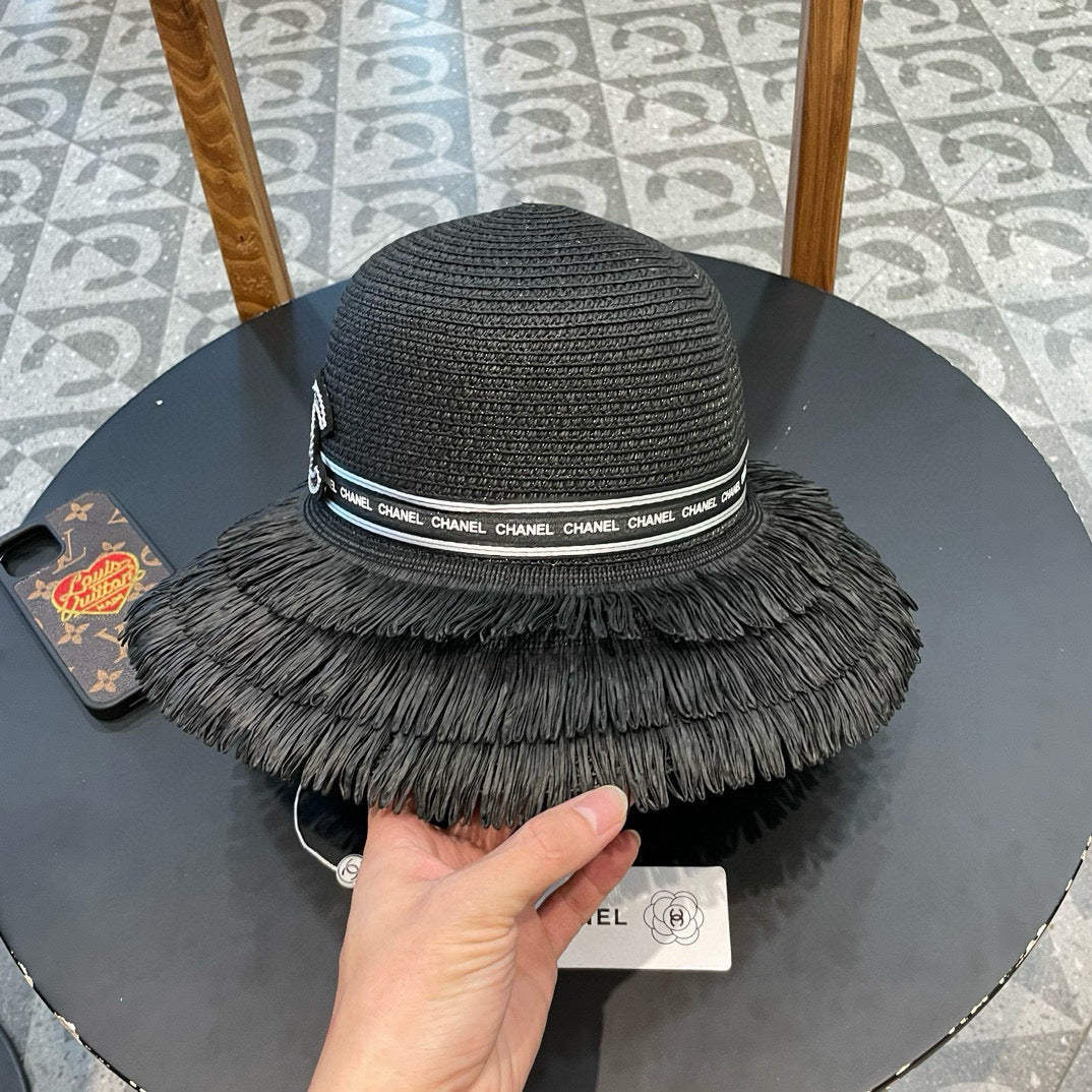 Chanel Bucket Hat Black in Straw 205630
