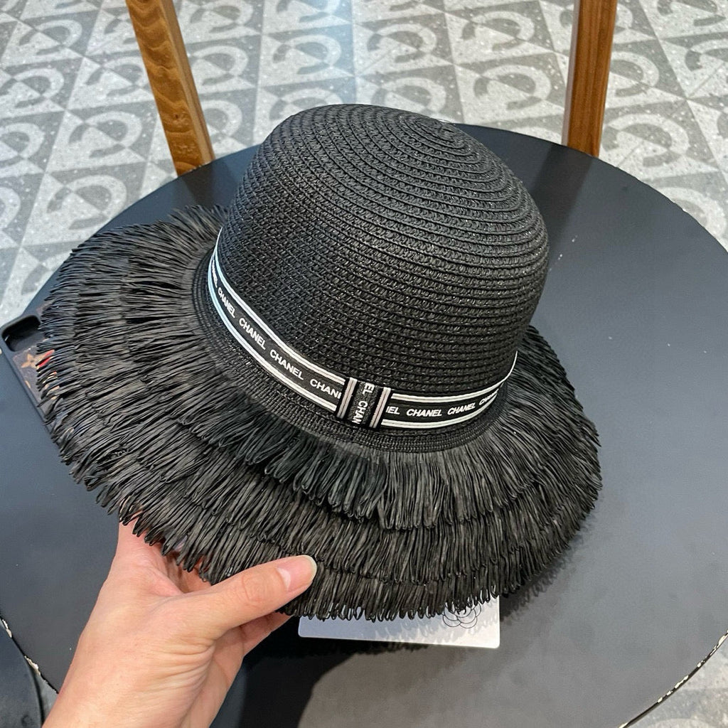 Chanel Bucket Hat Black in Straw 205630