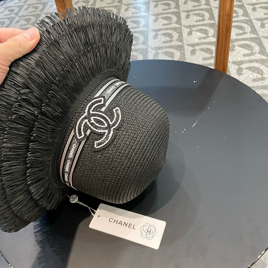 Chanel Bucket Hat Black in Straw 205630
