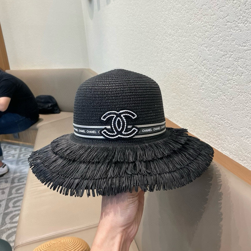 Chanel Bucket Hat Black in Straw 205630