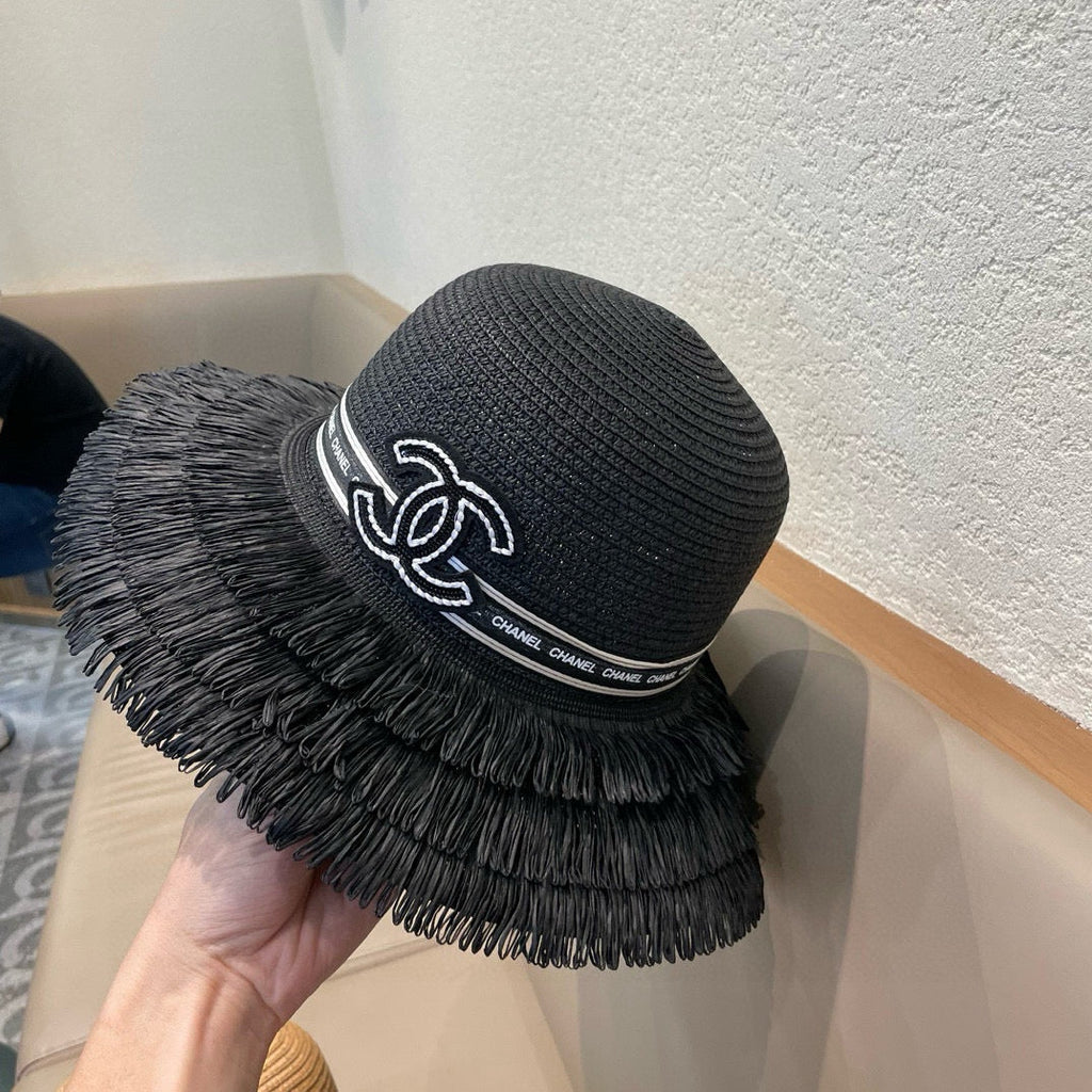 Chanel Bucket Hat Black in Straw 205630