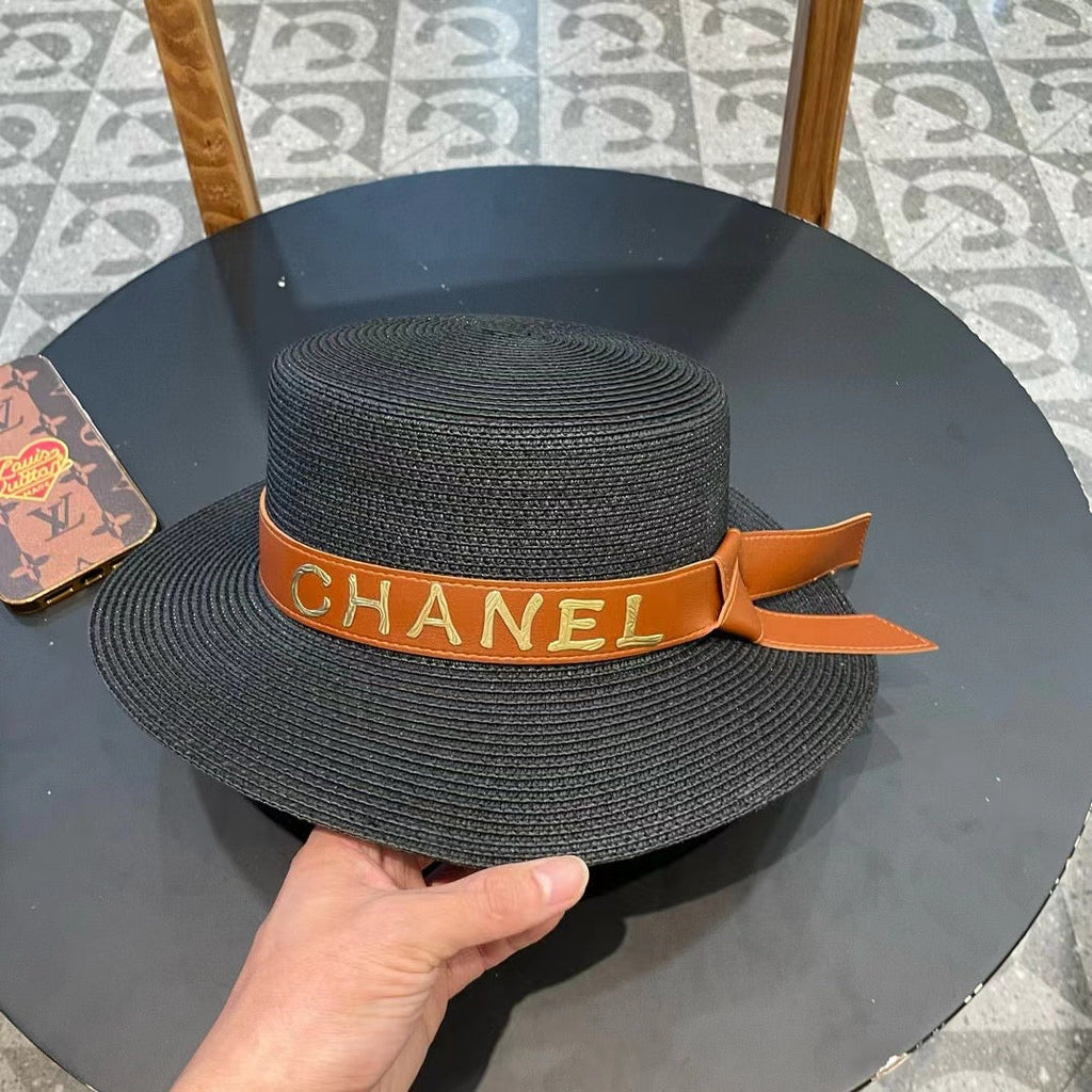 Chanel Woven Hat with Leather Strap Black in Cotton 205614