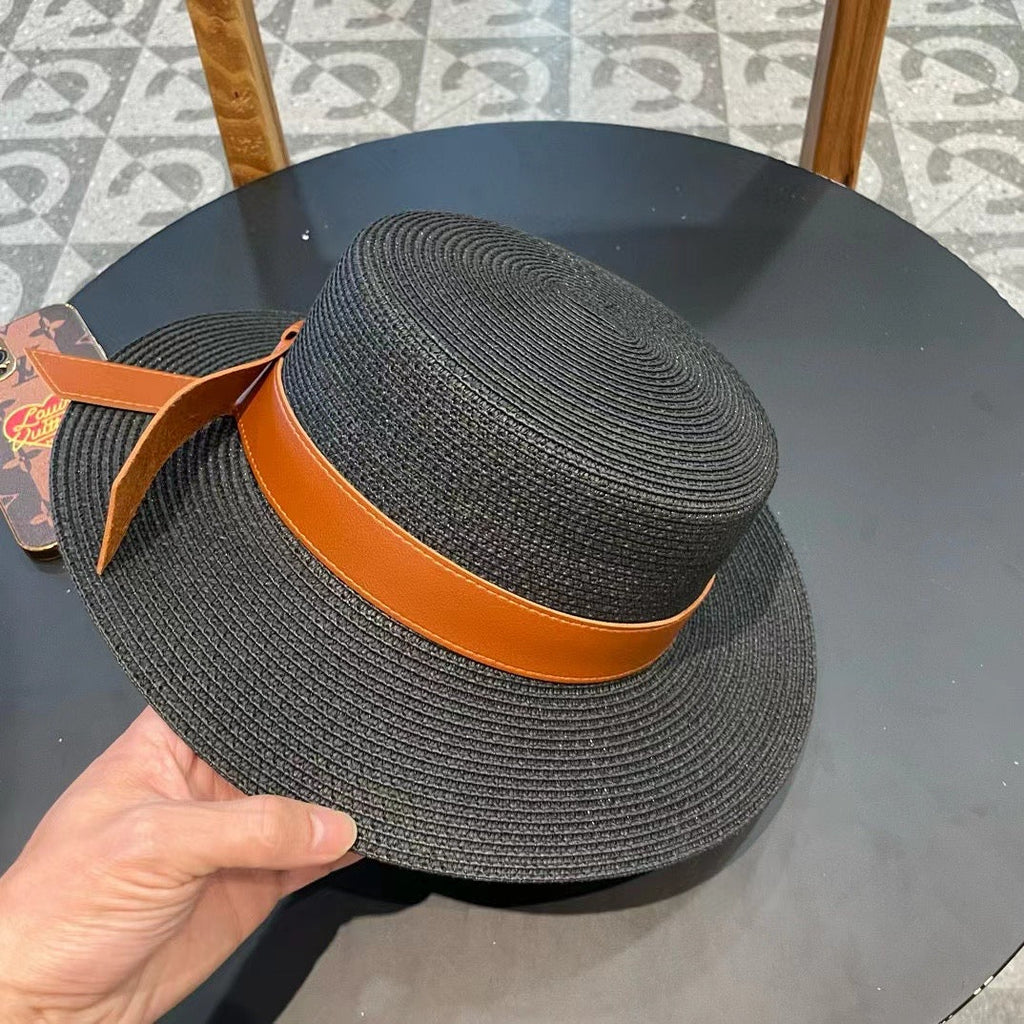 Chanel Woven Hat with Leather Strap Black in Cotton 205614