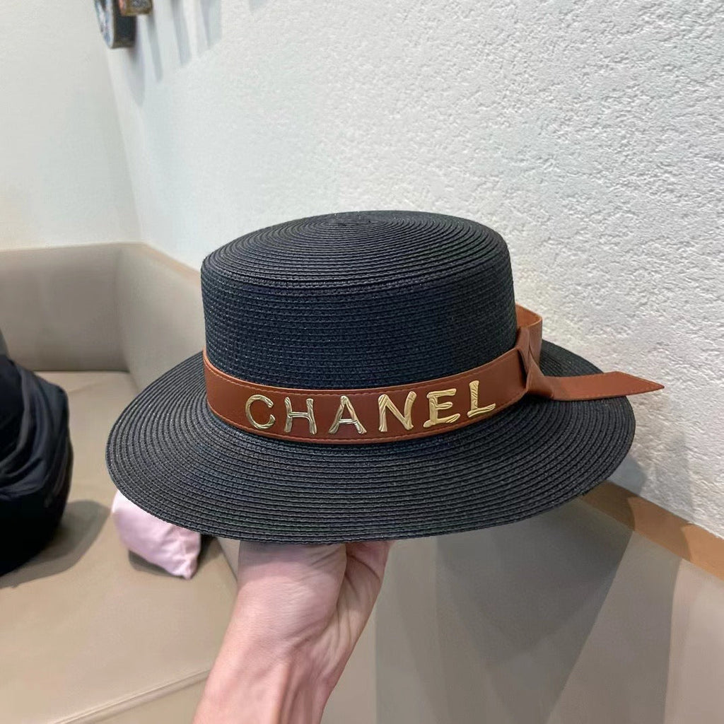 Chanel Woven Hat with Leather Strap Black in Cotton 205614