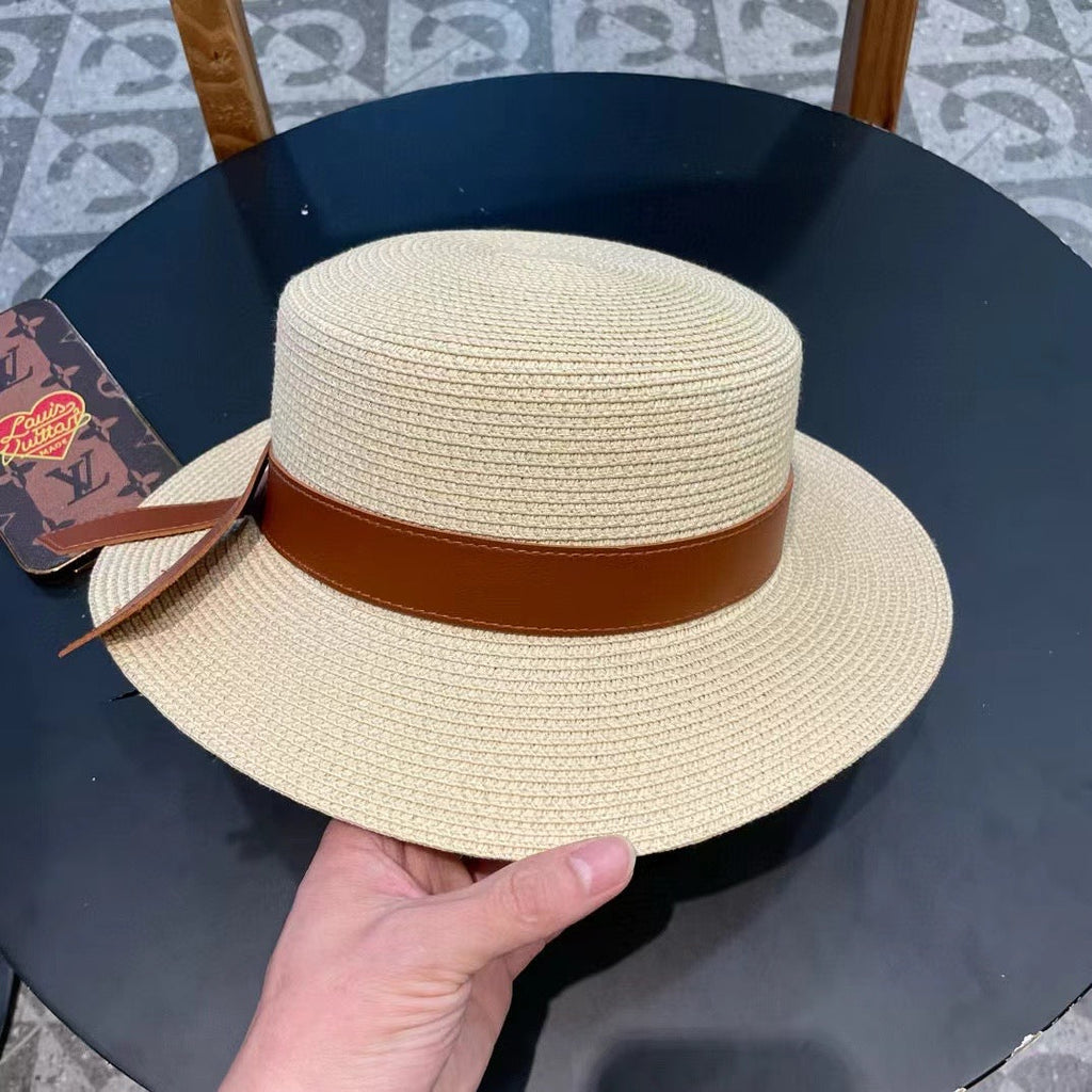 Chanel Woven Hat with Leather Strap Beige in Cotton 205613