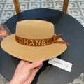 Chanel Woven Hat with Leather Strap Camel in Cotton 205612