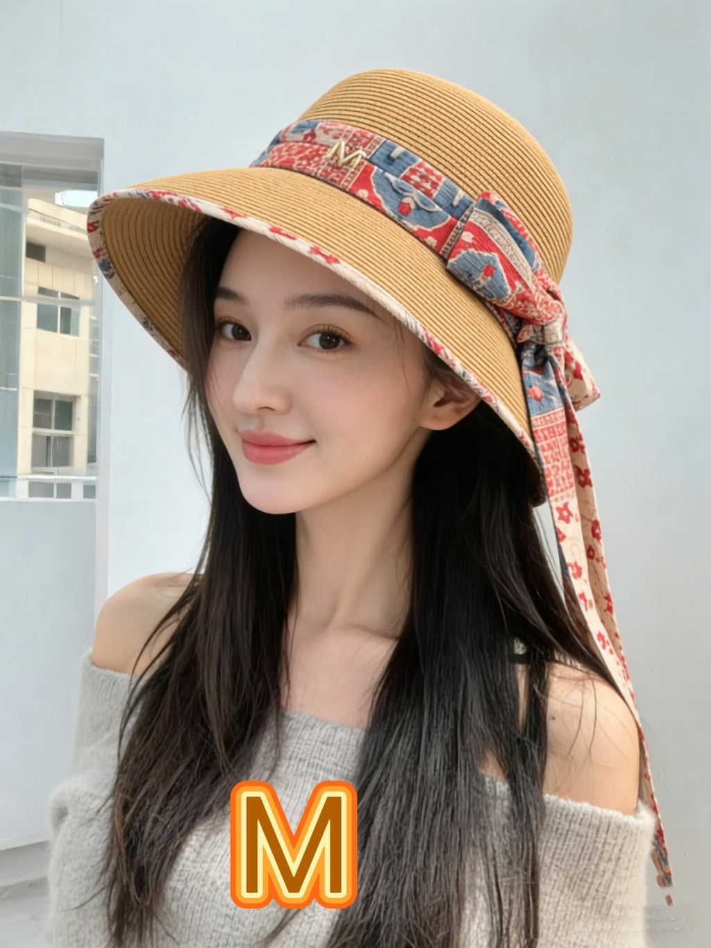 Chanel Hat with Ribbon bow Camel in Straw 205601