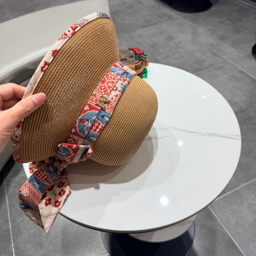 Chanel Hat with Ribbon bow Camel in Straw 205601
