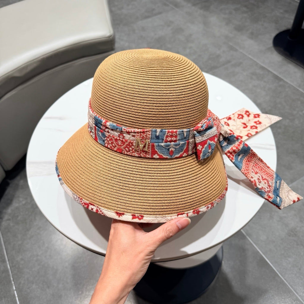 Chanel Hat with Ribbon bow Camel in Straw 205601