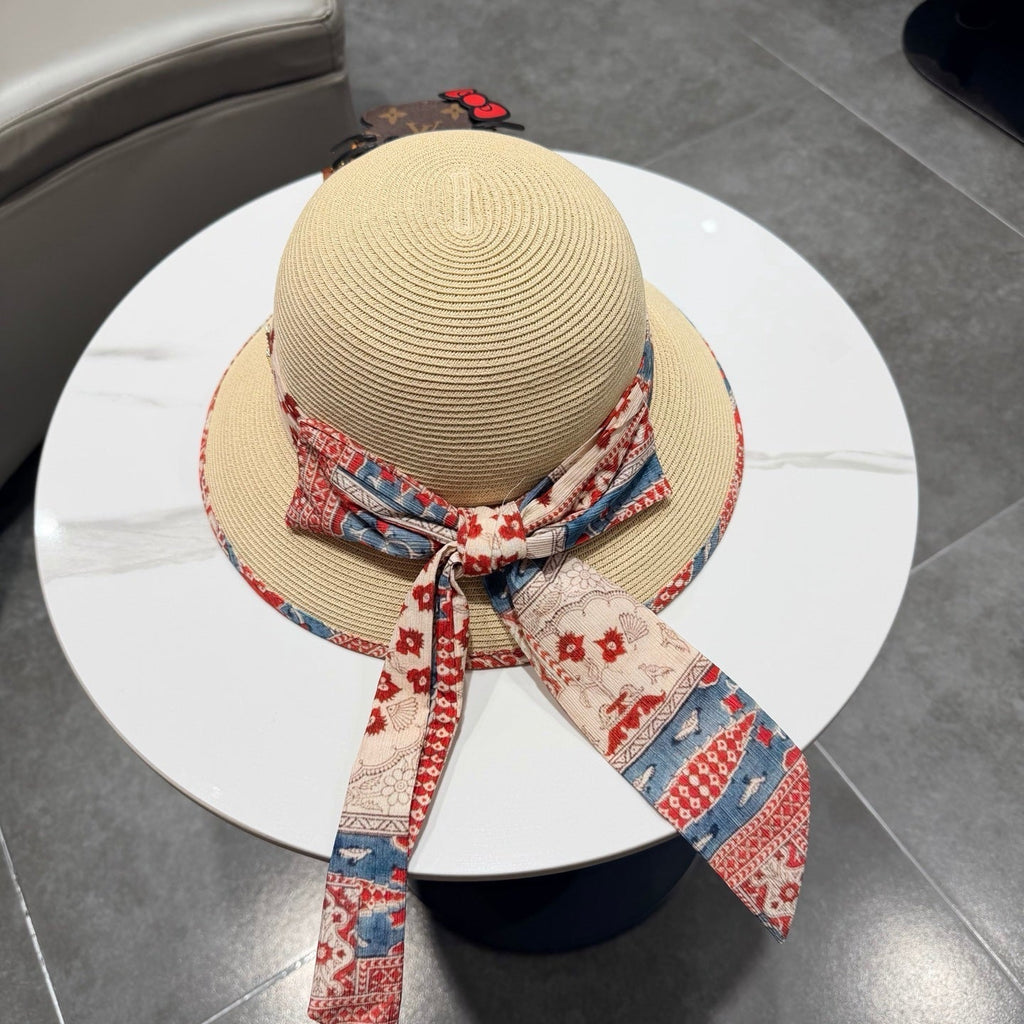 Chanel Hat with Ribbon bow Beige in Straw 205600