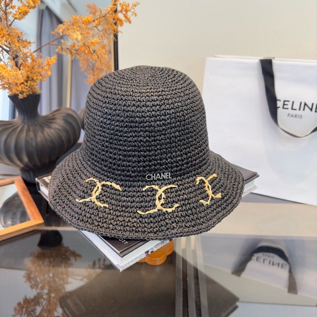 Chanel Summer Folding Hat Black in Straw 205441