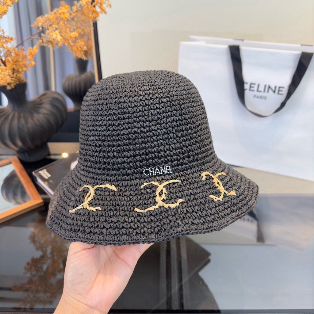 Chanel Summer Folding Hat Black in Straw 205441