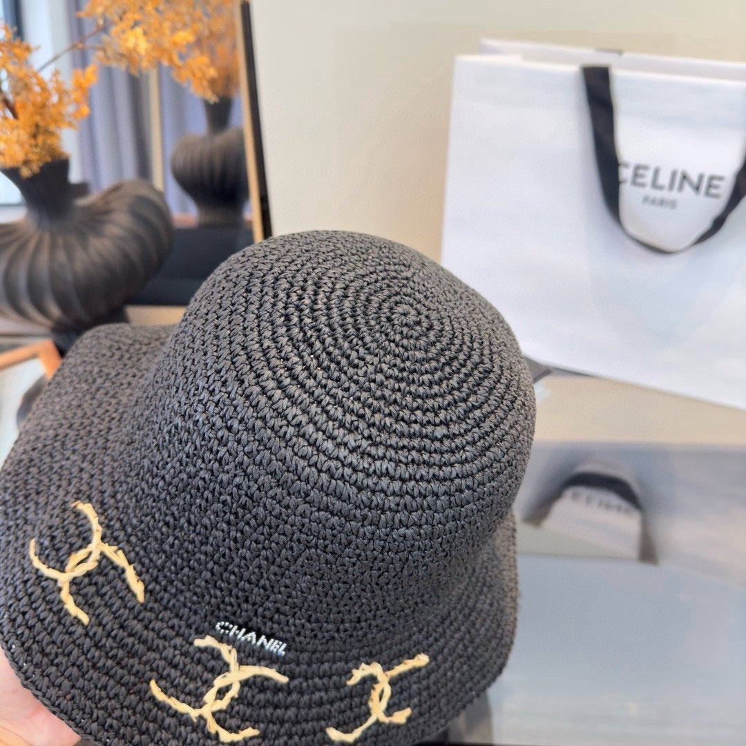 Chanel Summer Folding Hat Black in Straw 205441