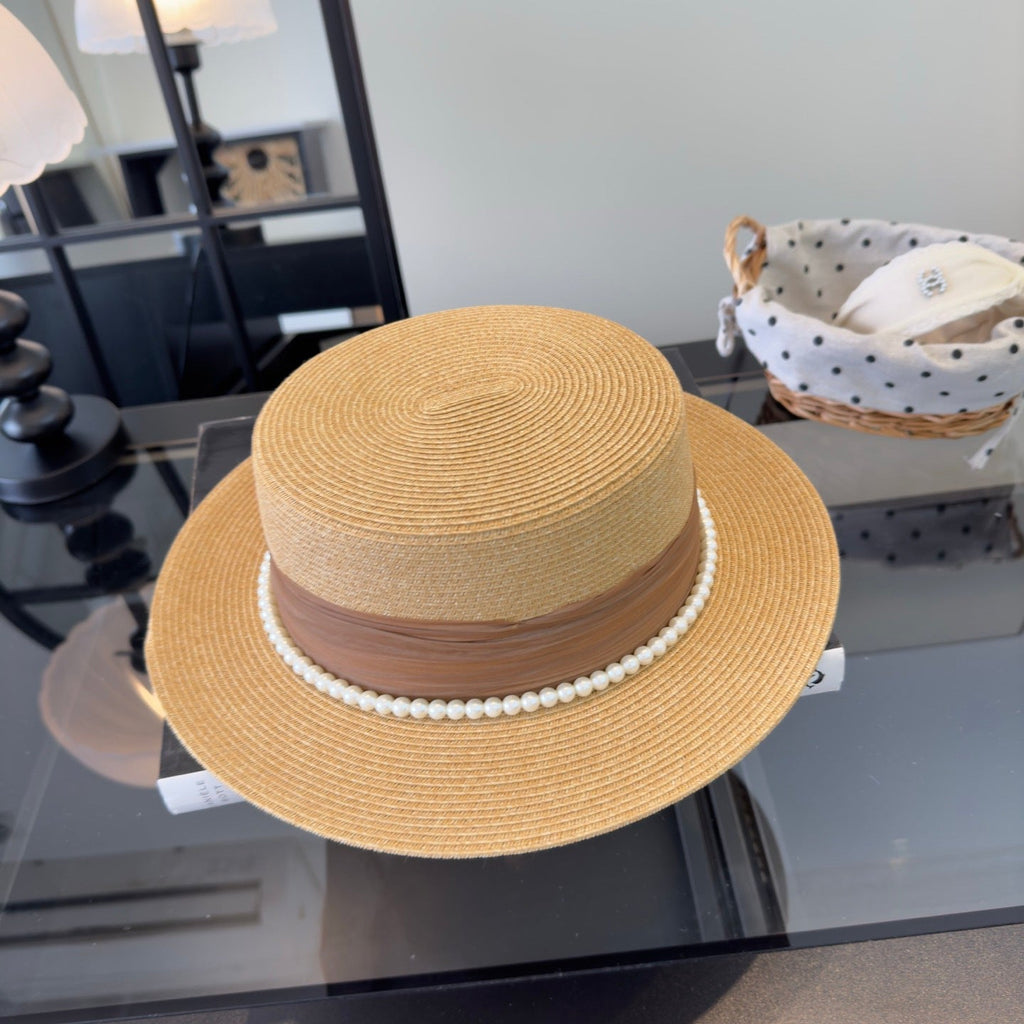 Chanel Elegant flat-top Beige in Straw Hat 205391