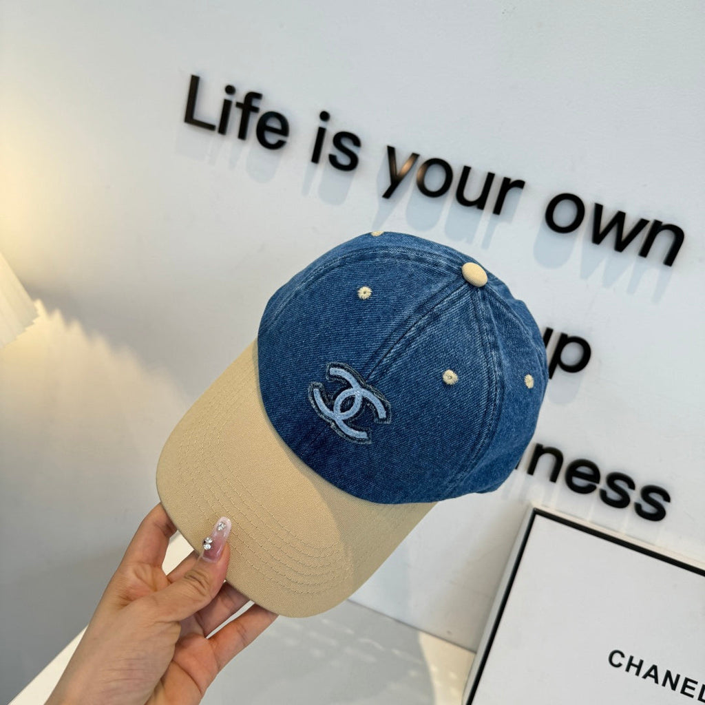 Chanel Baseball Cap Blue Beige in Cotton 205358