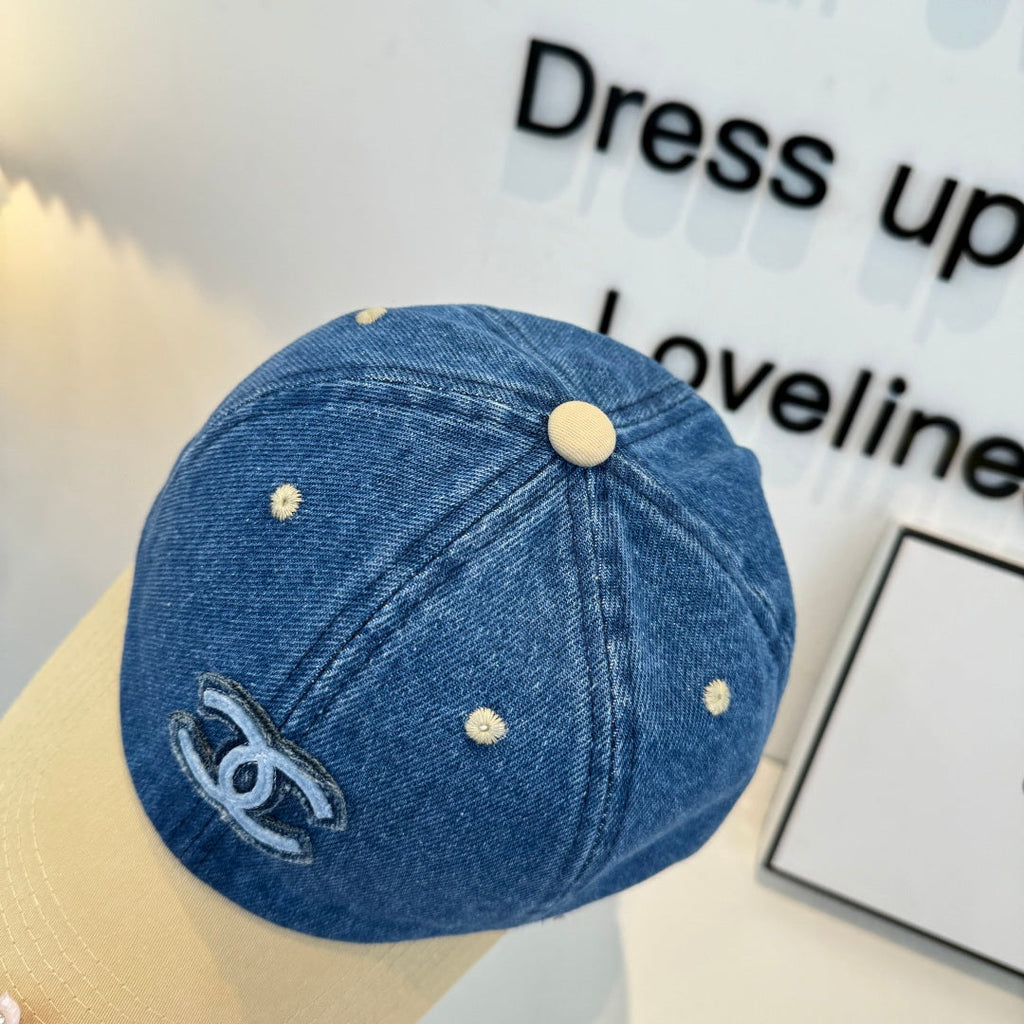 Chanel Baseball Cap Blue Beige in Cotton 205358