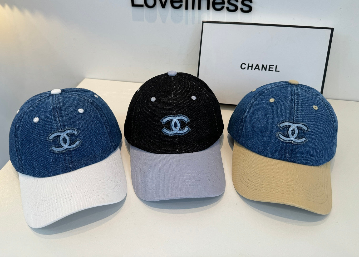 Chanel Baseball Cap Blue Beige in Cotton 205358