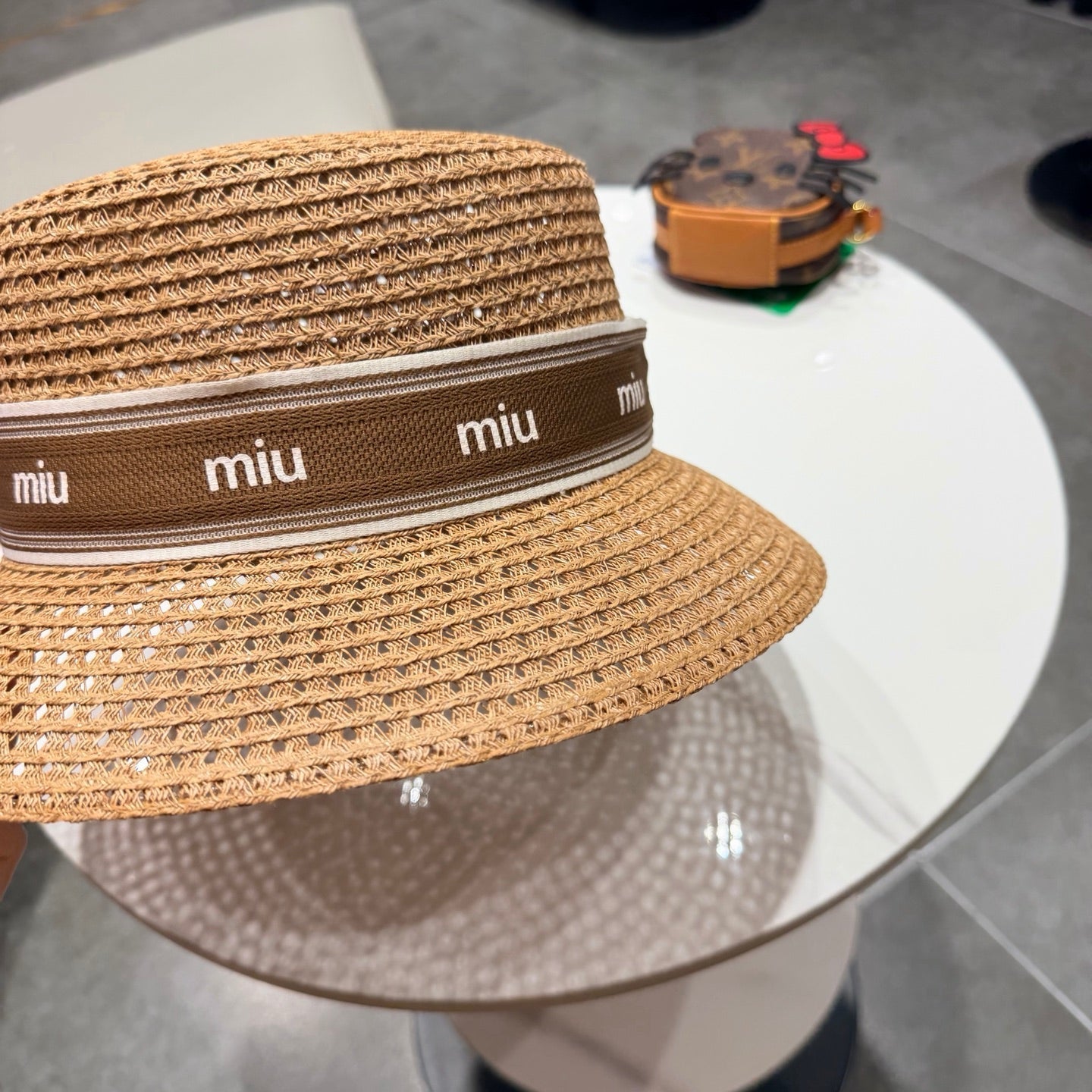 Miumiu Bucket Hat Camel Brown in Straw 205586