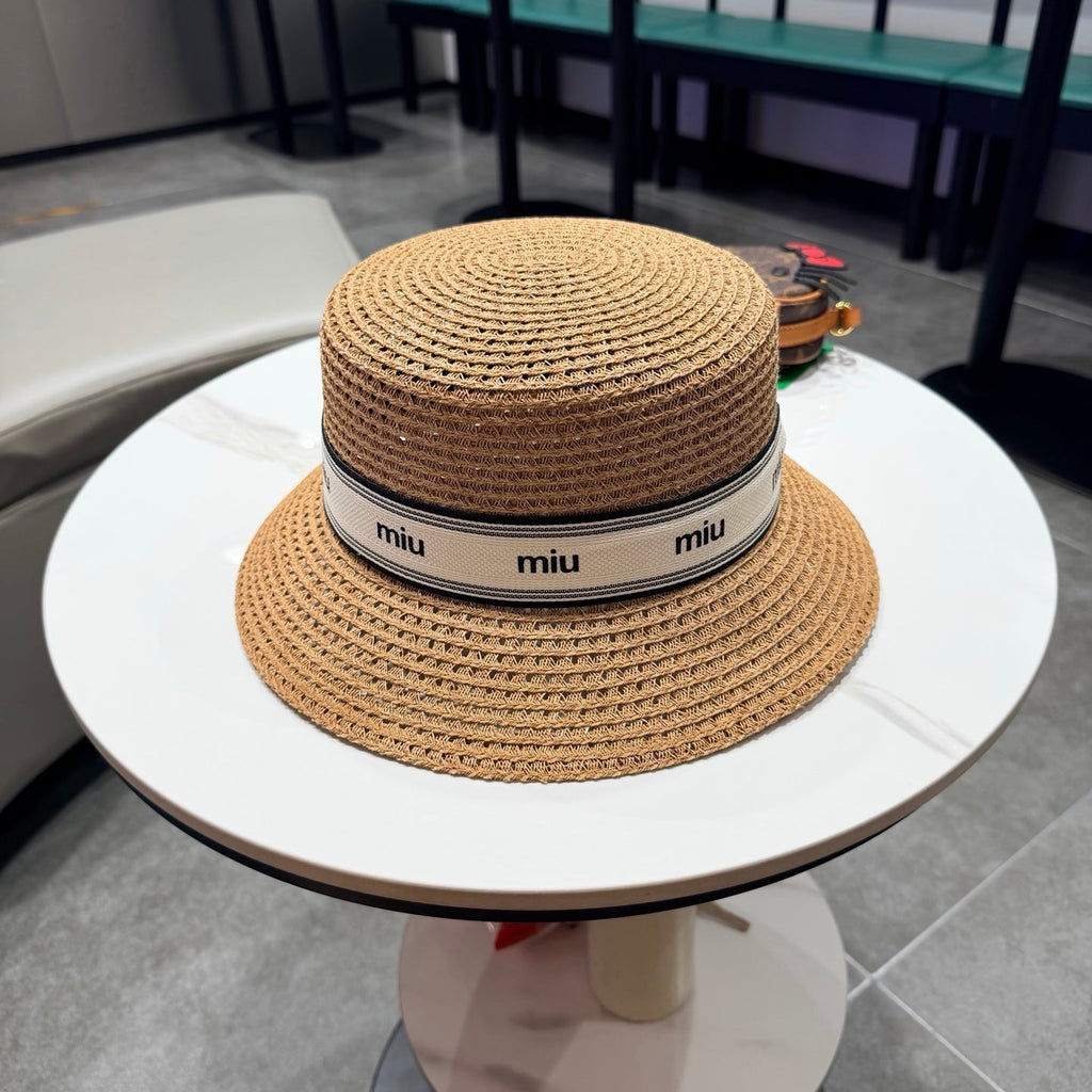 Miumiu Bucket Hat Camel Beige in Straw 205585