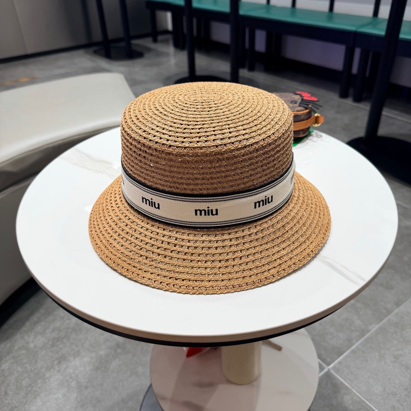 Miumiu Bucket Hat Camel Beige in Straw 205585