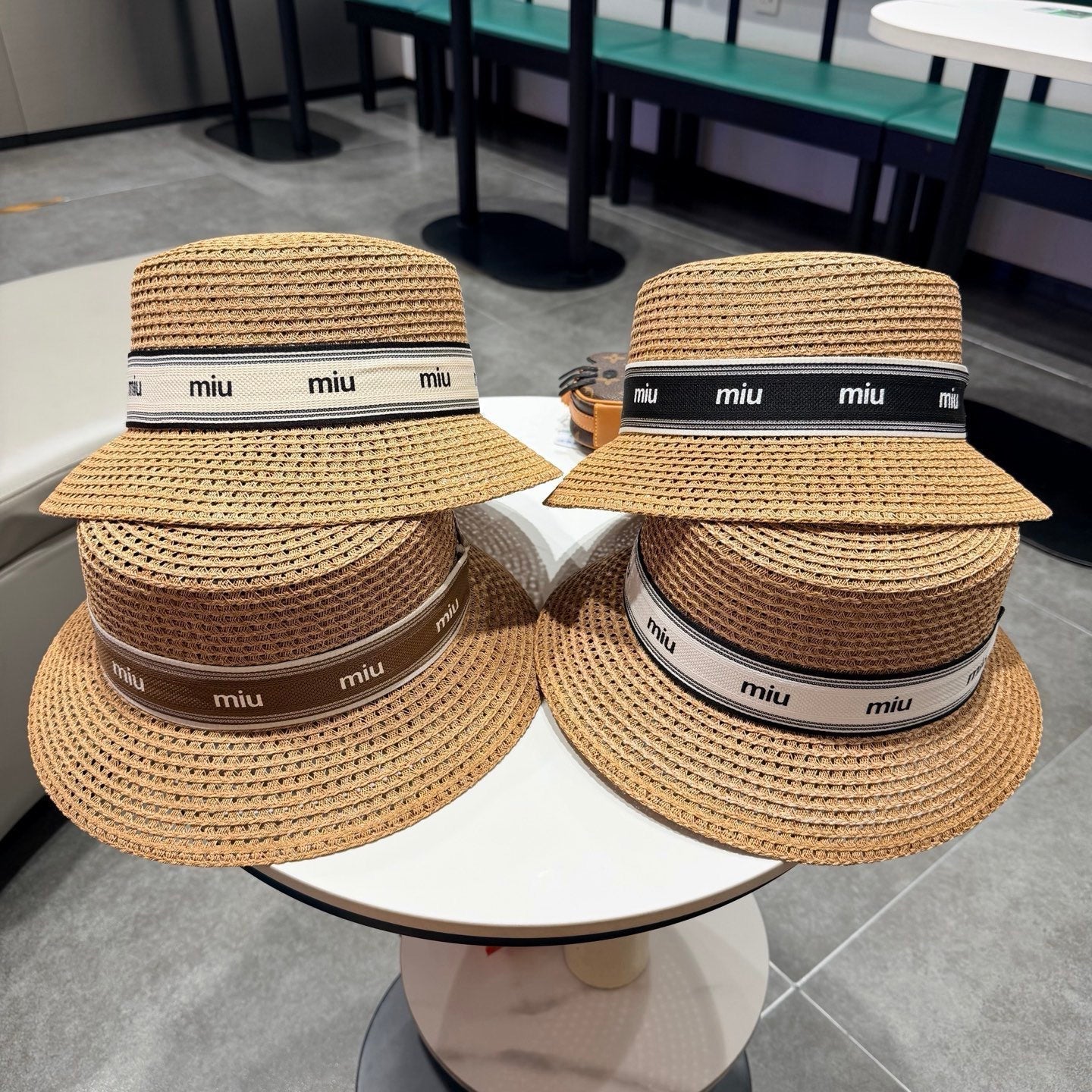 Miumiu Bucket Hat Camel Beige in Straw 205585