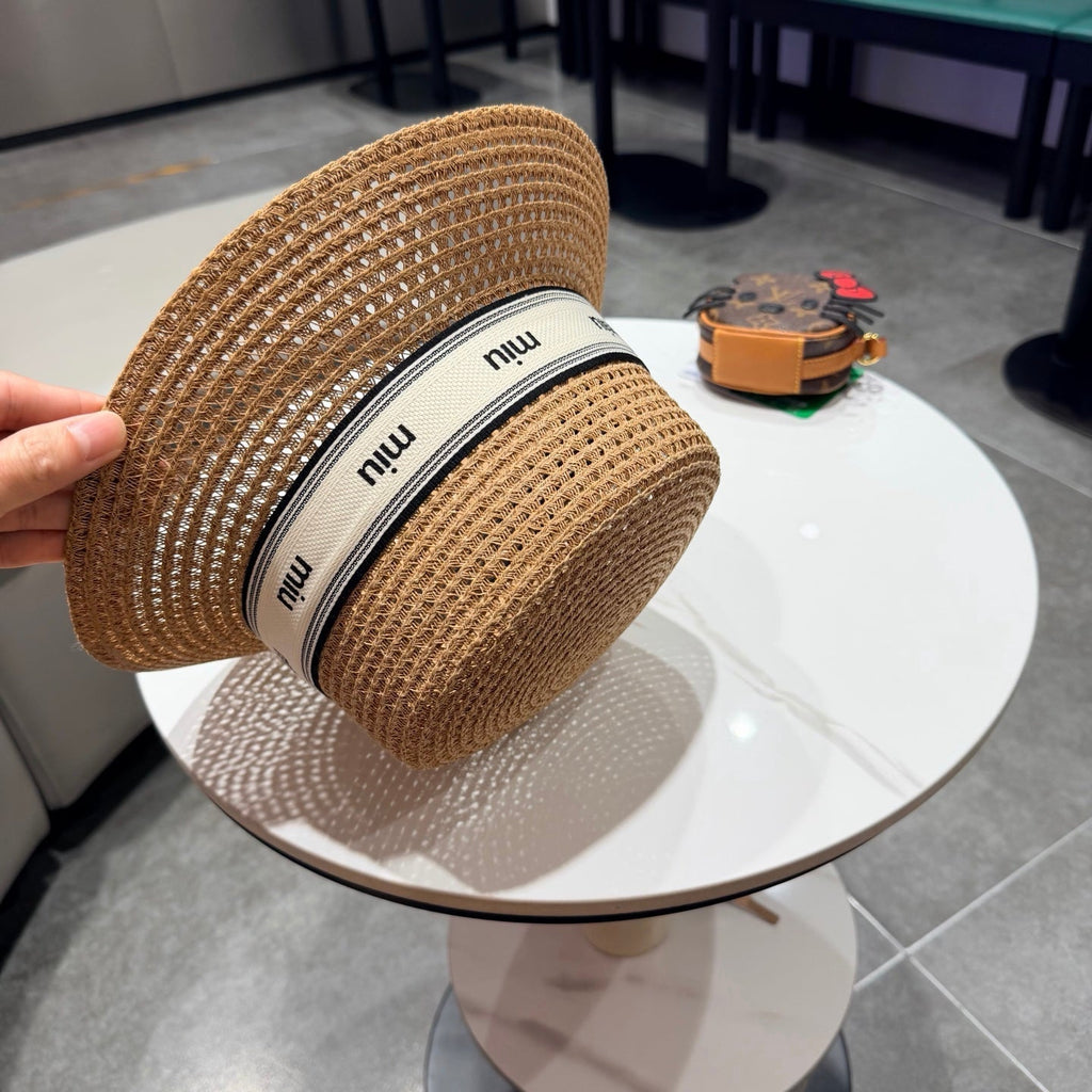Miumiu Bucket Hat Camel Beige in Straw 205585