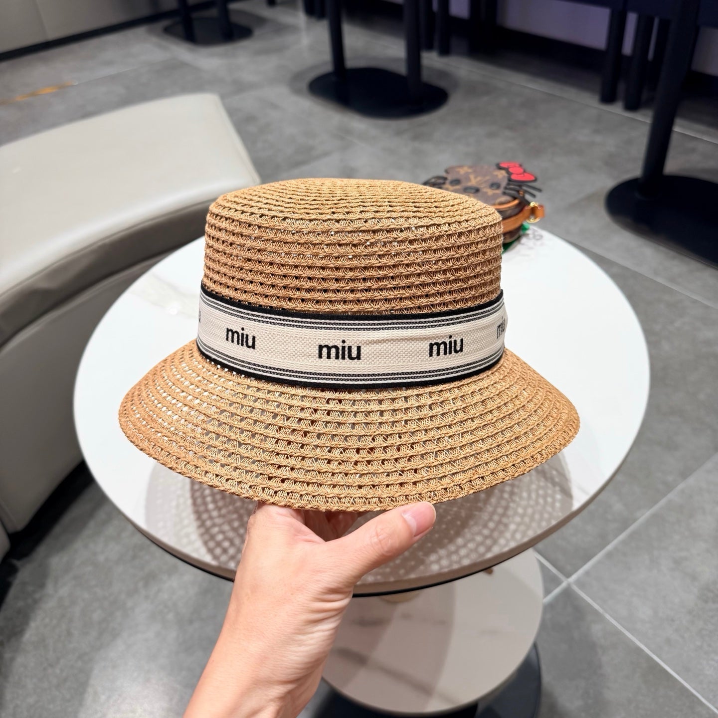 Miumiu Bucket Hat Camel Beige in Straw 205585