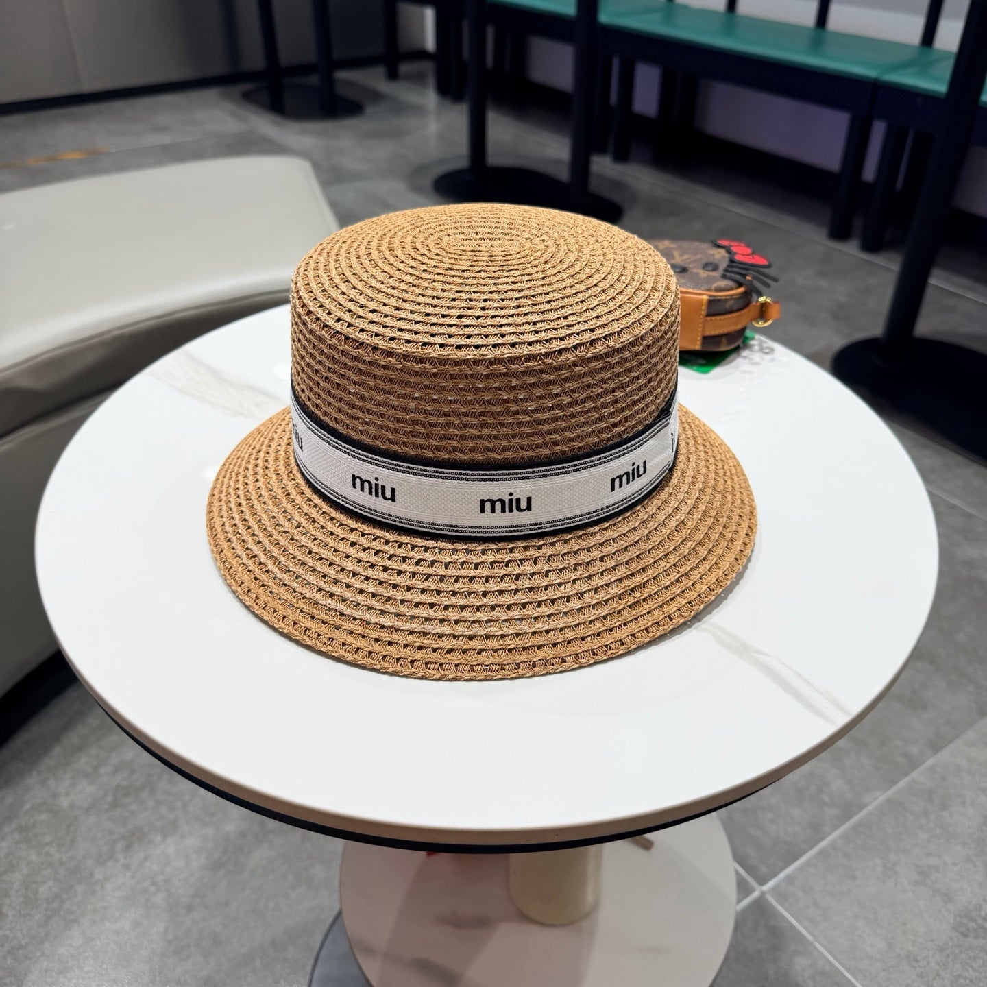 Miumiu Bucket Hat Camel White in Straw 205584