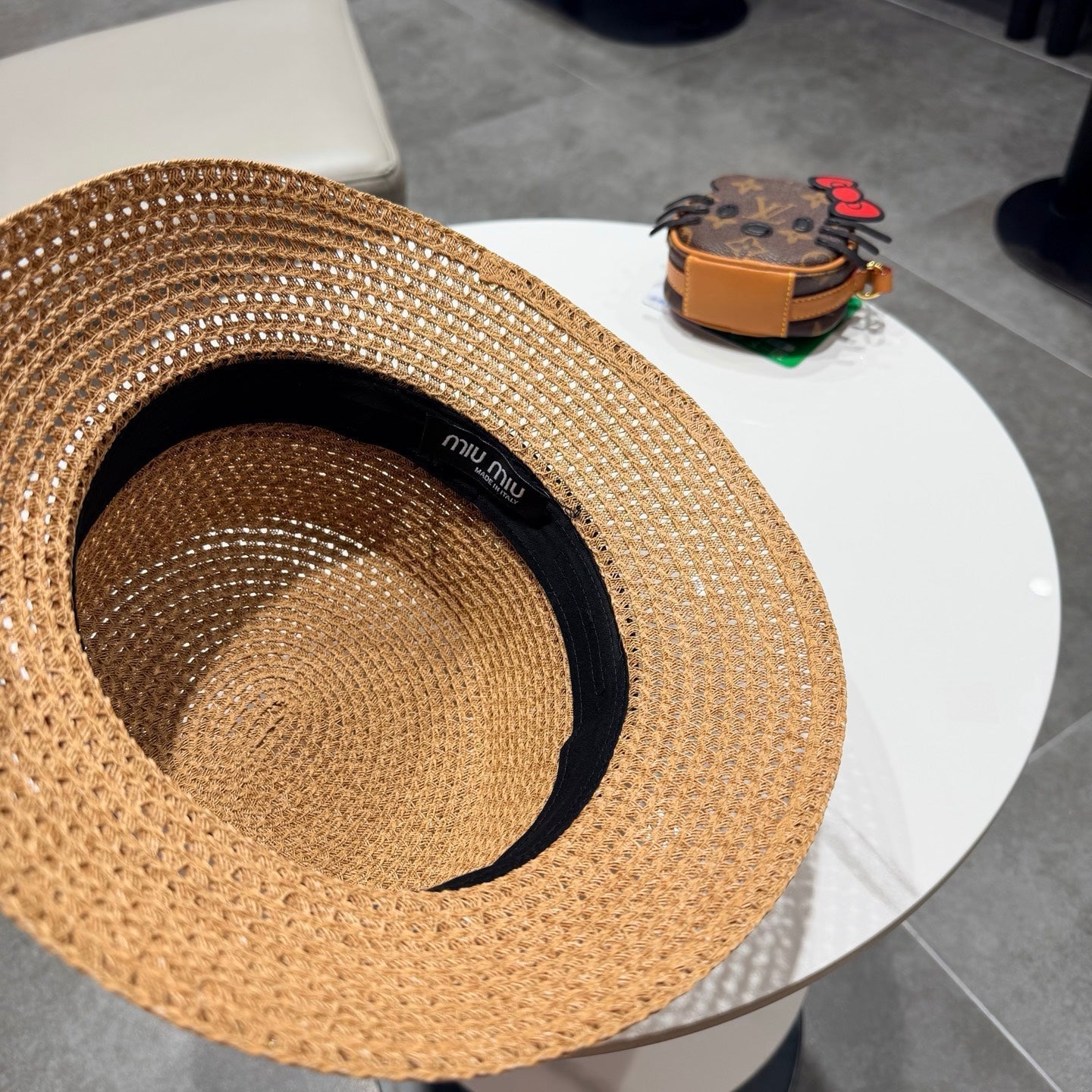 Miumiu Bucket Hat Camel White in Straw 205584