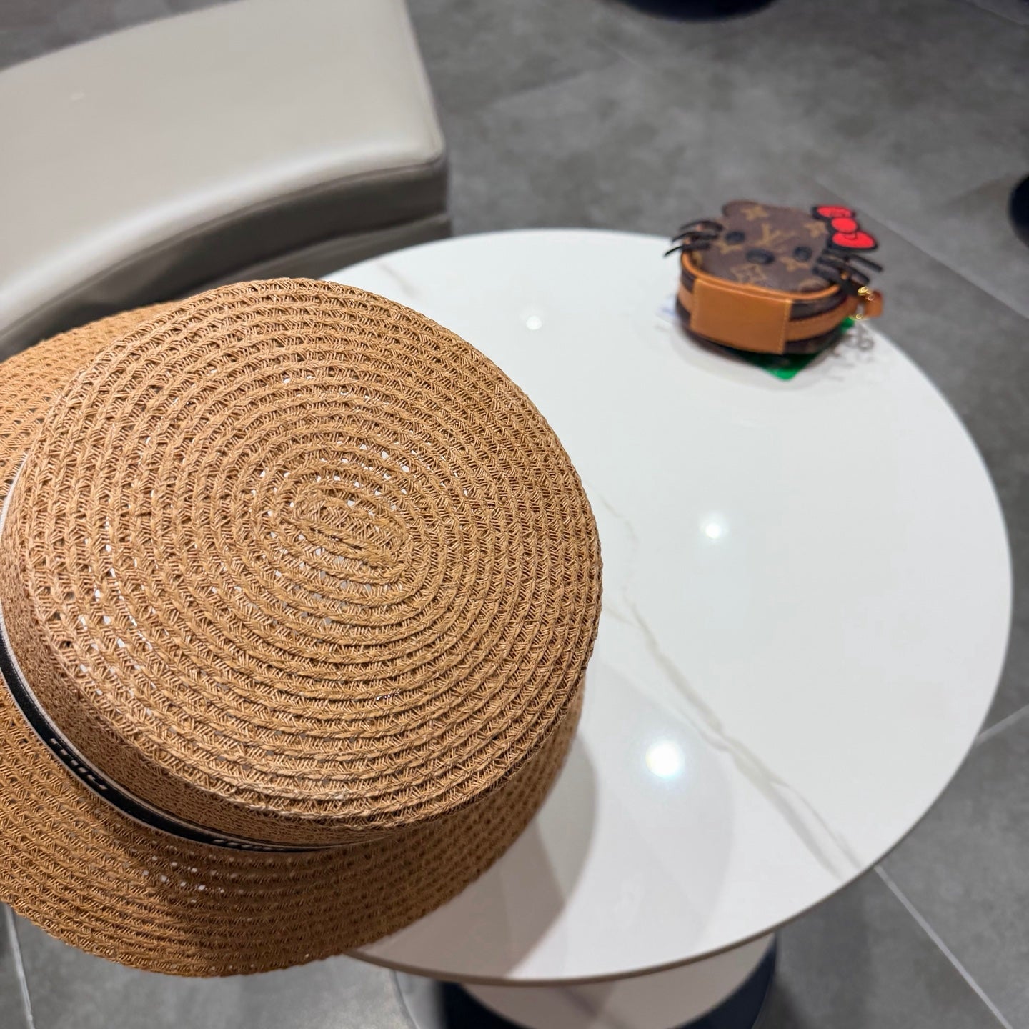 Miumiu Bucket Hat Camel Black in Straw 205583