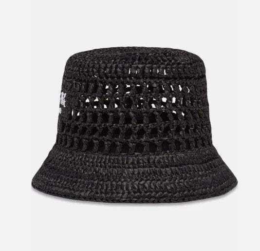 Prada Raffia Woven Black Bucket Hat