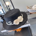 CC Flat-top Straw Hat With Flower Pearl 269016