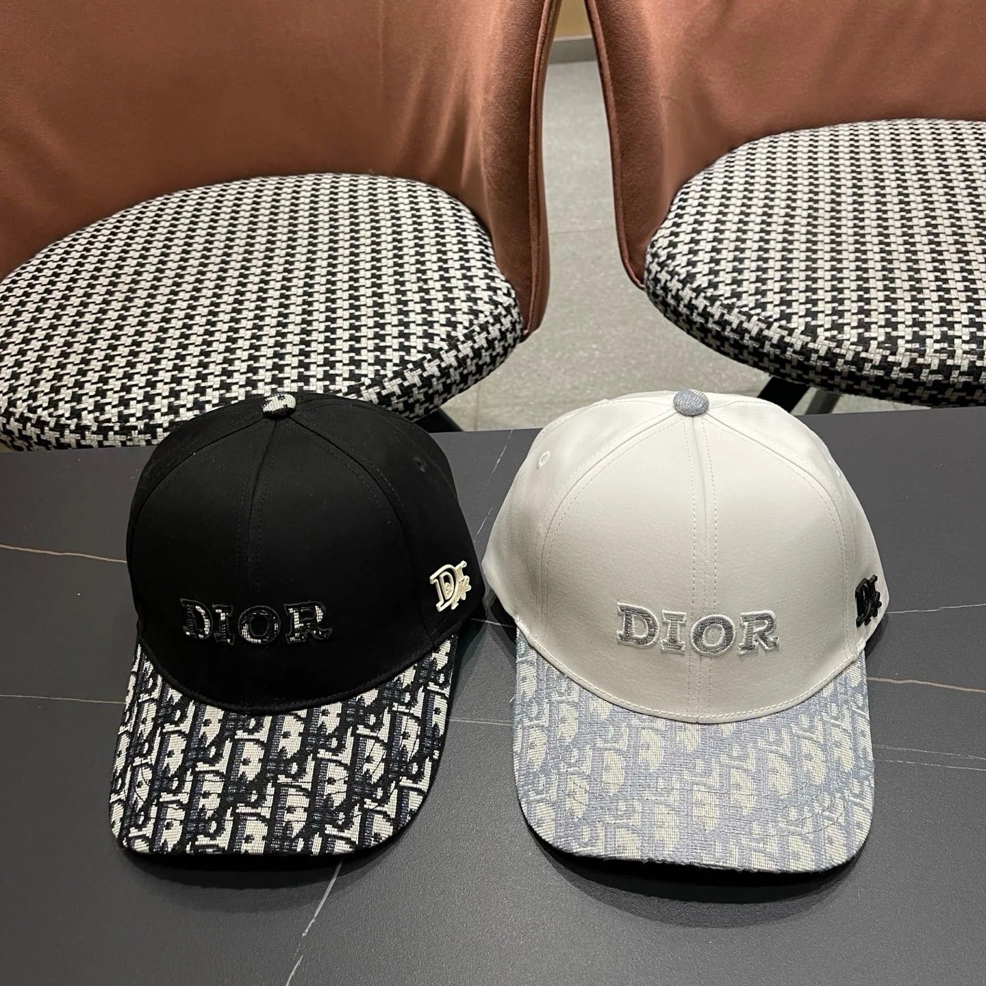 Dior Embroidered Baseball Cap Gray Black Cotton 219158