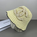 Chanel Knitted Lace Bucket Hat Wool With CC Logo And Pearls 237350