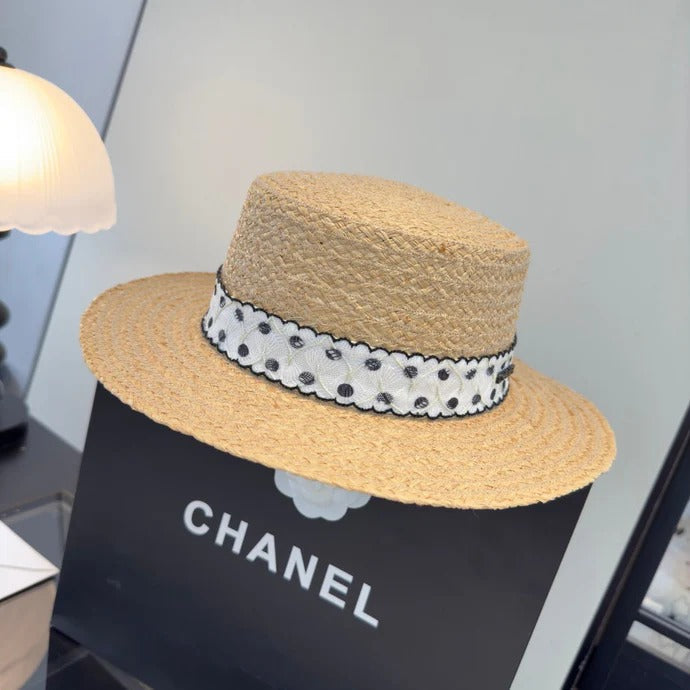 CC Dot Flat-top Straw Hat 262176