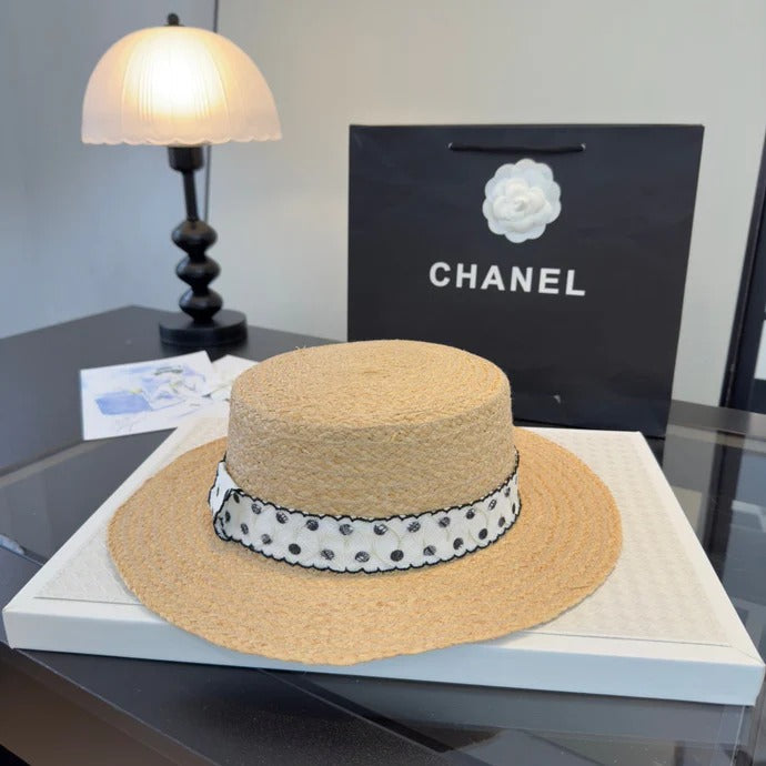 CC Dot Flat-top Straw Hat 262176