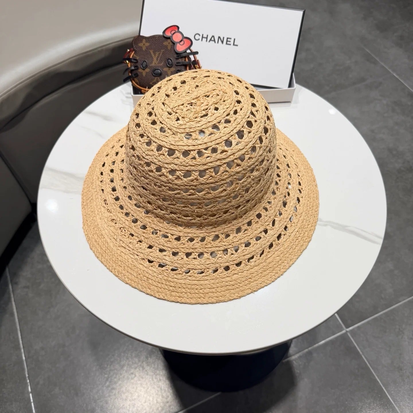 Chanel Hollowed-out Bow Straw Hat