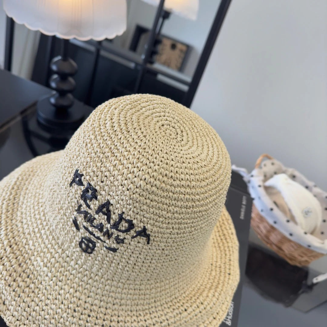 Prada Raffia Crochet Bucket Hat 221088