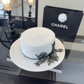 CC Flat-top White Black Straw Hat 269024