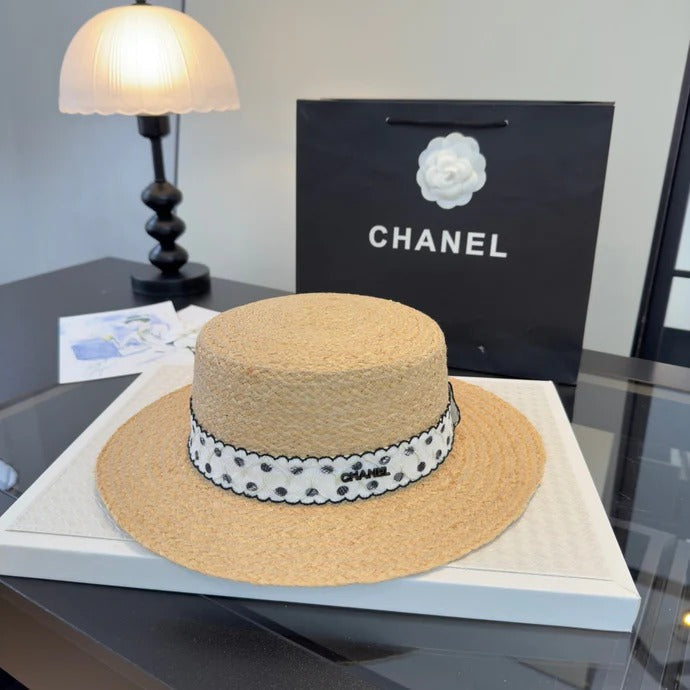 CC Dot Flat-top Straw Hat 262176