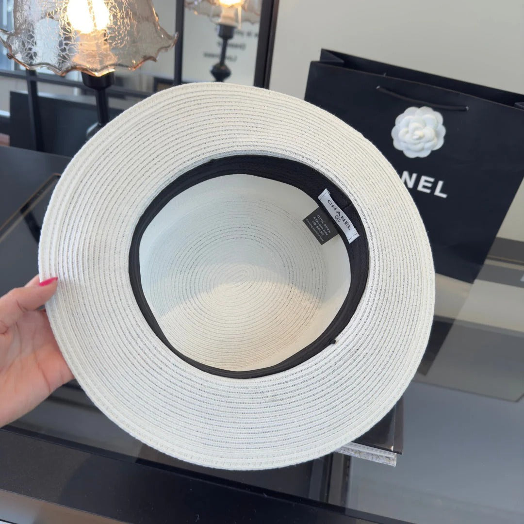 CC Flat-top White Black Straw Hat 269024