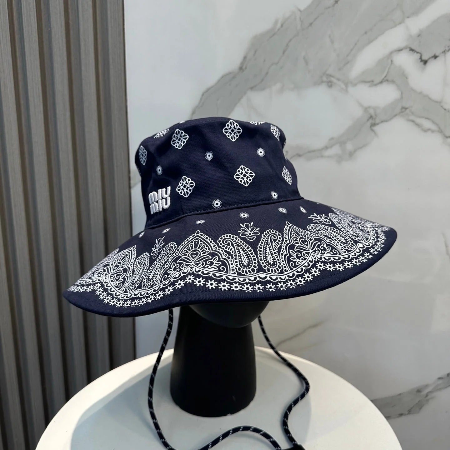 Miumiu Bandana Pattern And Embroidered Logo Wide-brimmed Hat 229395