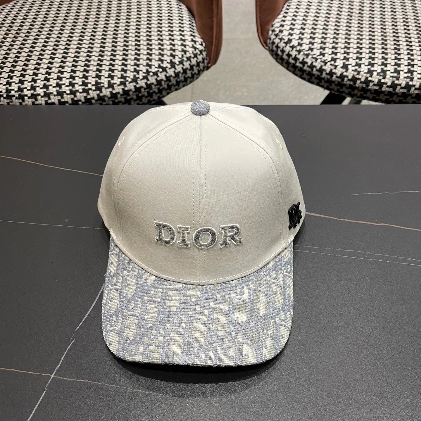 Dior Embroidered Baseball Cap Gray Black Cotton 219158