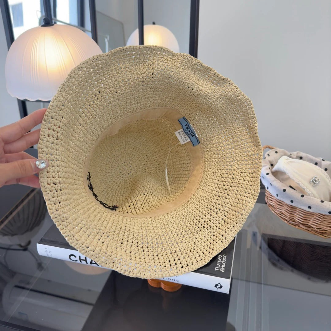 Prada Raffia Crochet Bucket Hat 221088