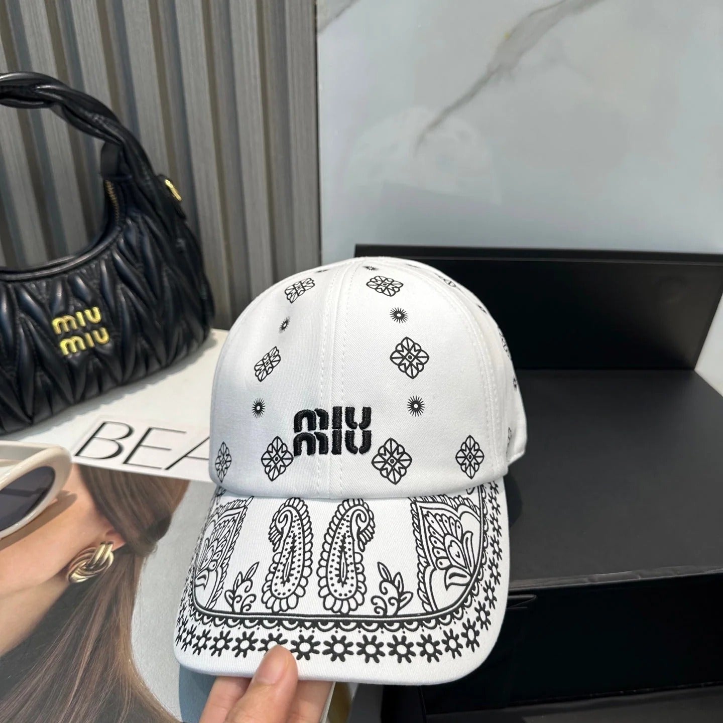 Miumiu Bandana Pattern And Embroidered Logo Hat 229398