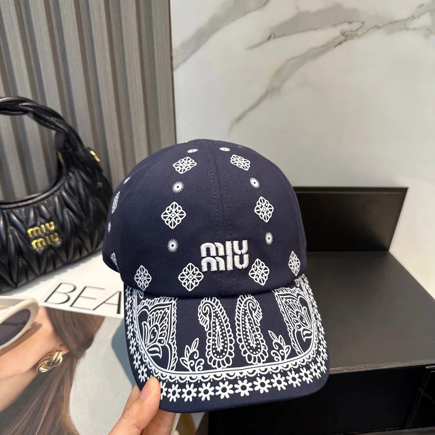 Miumiu Bandana Pattern And Embroidered Logo Hat 229398