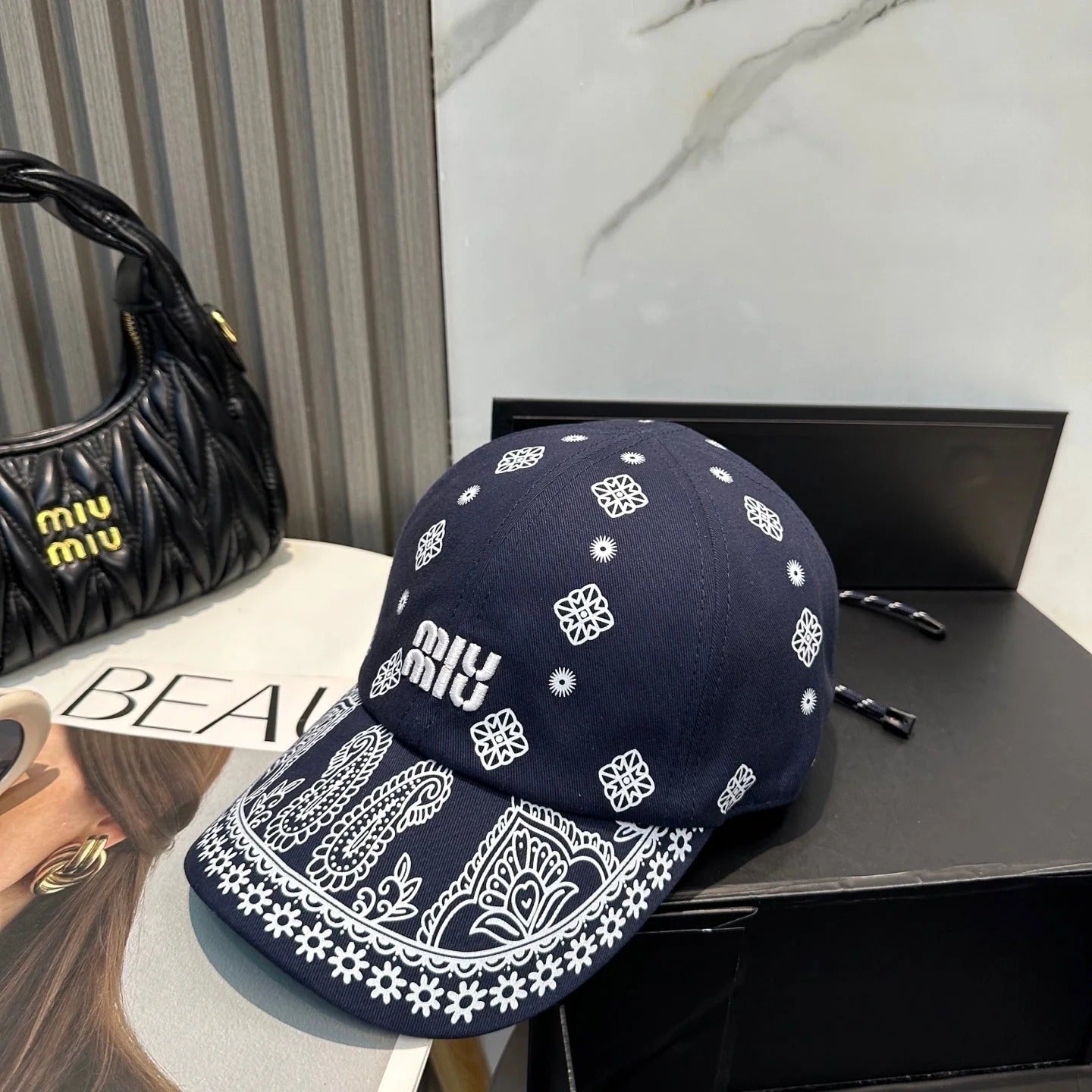 Miumiu Bandana Pattern And Embroidered Logo Hat 229398